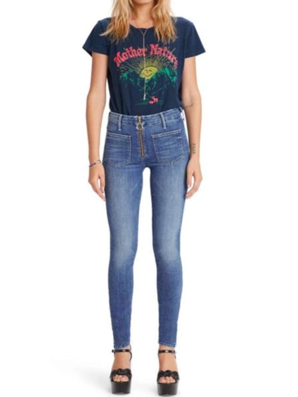 Mother The Patch XYZ Looker Exposed Zip Skinny Jeans Size 26 in Wild Game
